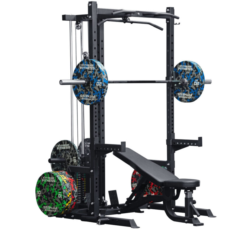 gym package with rack, bench and weights